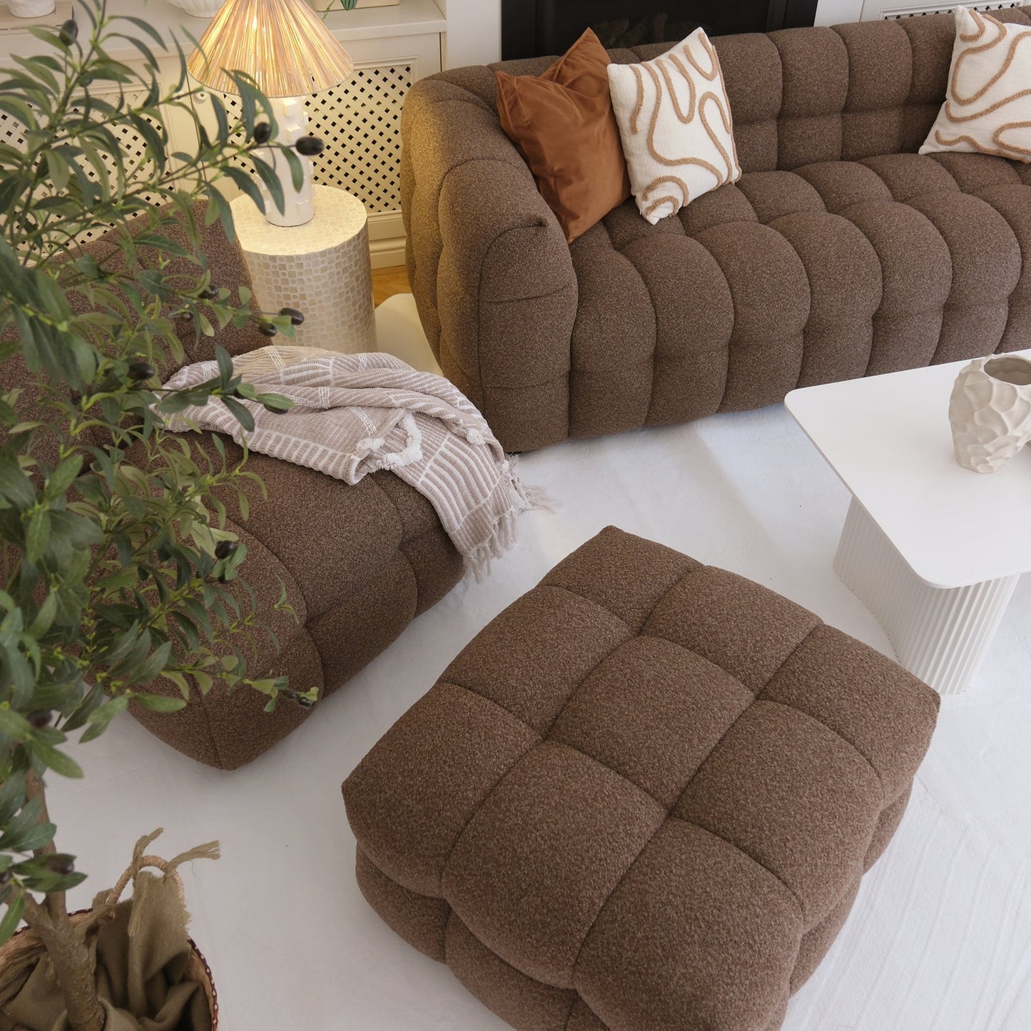 Goldenmart 5 Seater Boucle Sofa Set With Ottoman in Brown