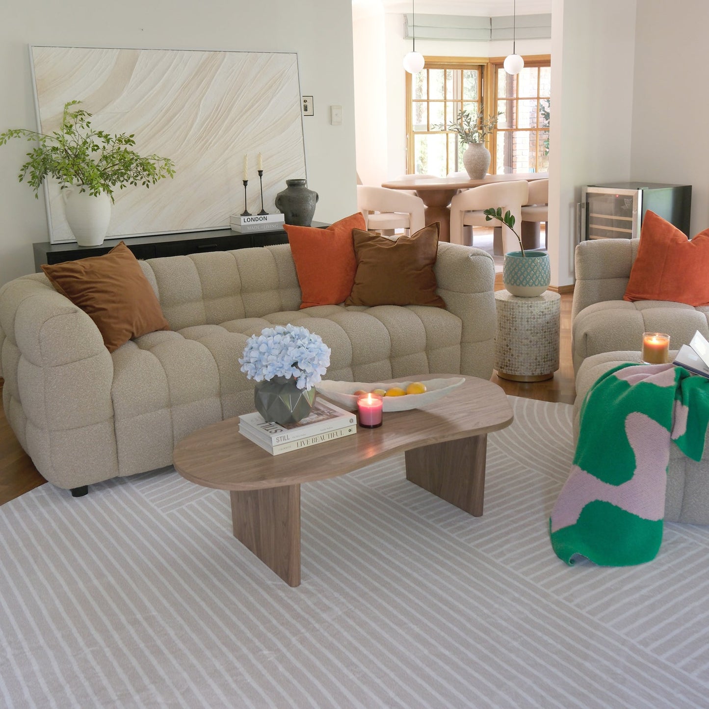 Goldenmart 5 Seater Boucle Sofa Set With Ottoman in Warm Beige