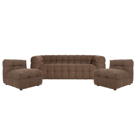 Goldenmart 5-Seater Boucle Sofa Set with Armless Chairs in Brown
