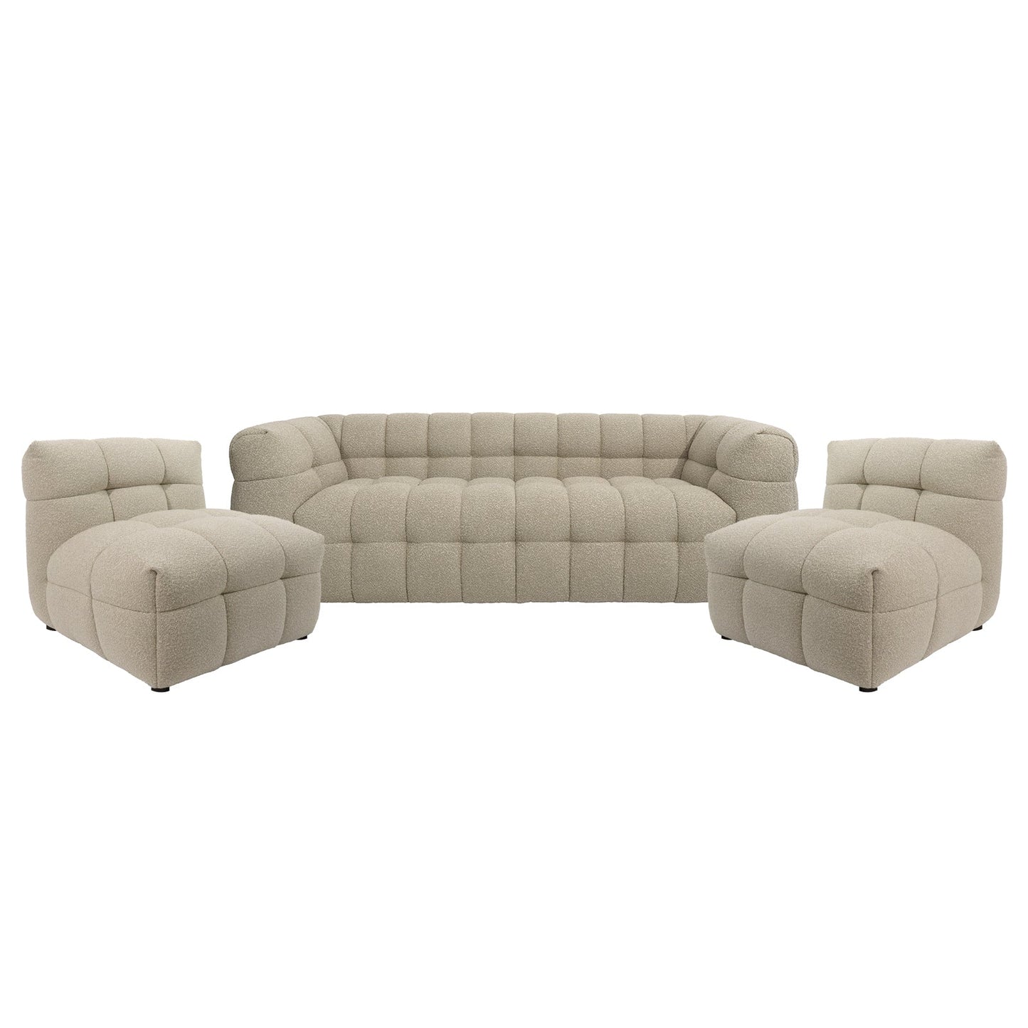 Goldenmart 5-Seater Boucle Sofa Set with Armless Chairs in Warm Beige