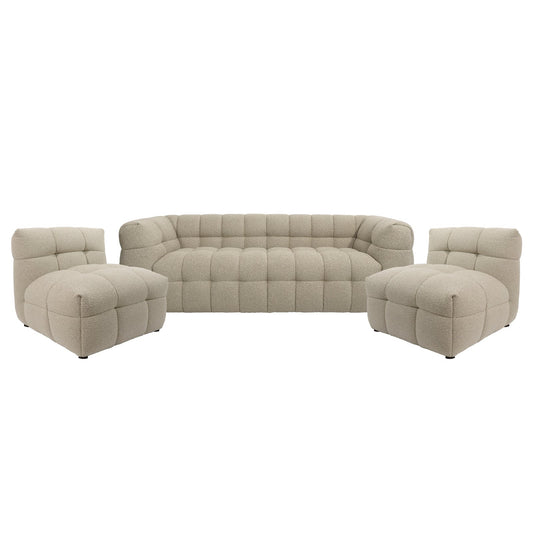 Goldenmart 5-Seater Boucle Sofa Set with Armless Chairs in Warm Beige