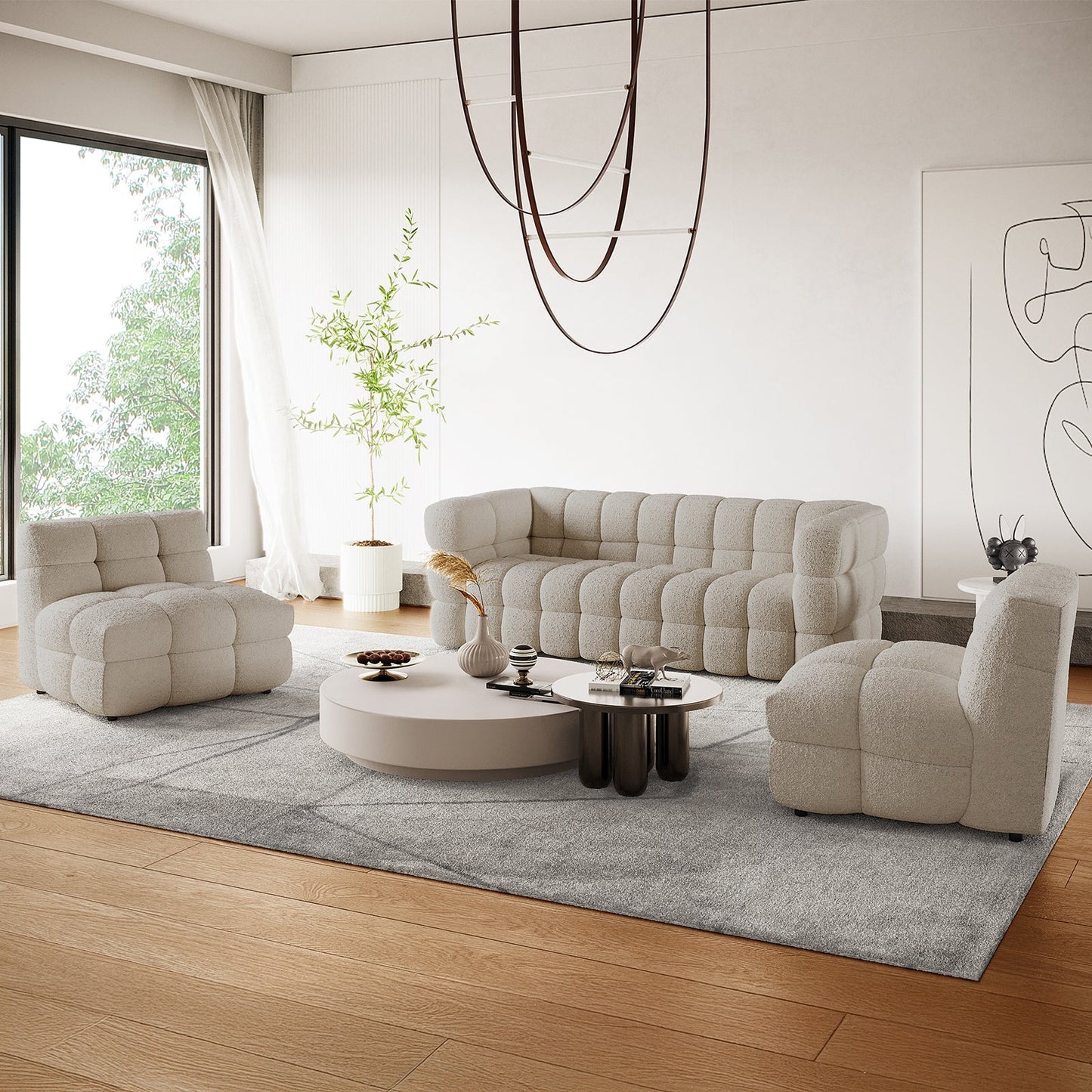 Goldenmart 5-Seater Boucle Sofa Set with Armless Chairs in Warm Beige