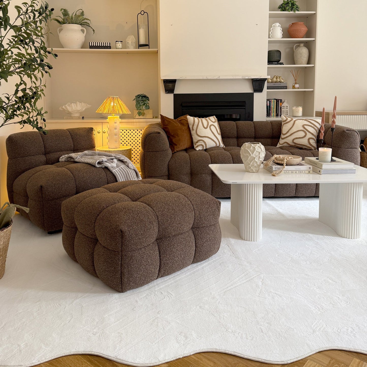 Goldenmart 5 Seater Boucle Sofa Set With Ottoman in Brown