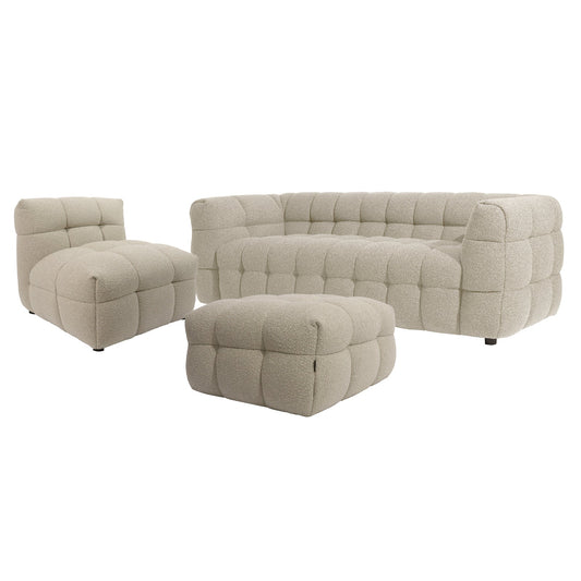 Goldenmart 5 Seater Boucle Sofa Set With Ottoman in Warm Beige